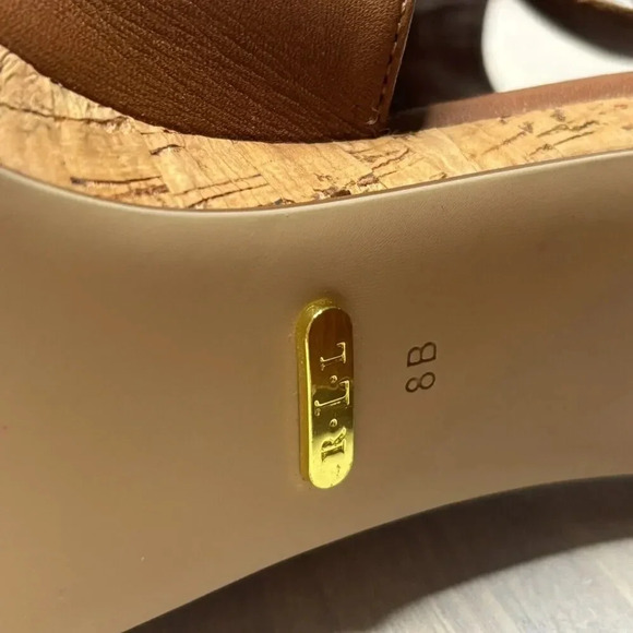 RALPH LAUREN Cognac Leather Open Toe Back Logo Zip FIANA Booties Size 8B - Picture 9 of 9